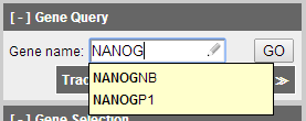 Search for NANOG in Gene Query panel